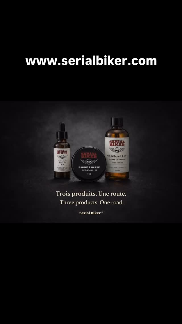 Trois essentiels.
Une seule route.
Huile à barbe.
Baume à barbe.
Gel nettoyant 3-en-1.
Créés par un motard, pour les motards.
Pour ceux qui roulent longtemps.
Pour ceux qui prennent soin de ce qu’ils sont — autant que de leur machine.
Serial Biker™
Tu prends soin de ta moto.
Fais pareil avec toi.
#SerialBiker #GroomingDeRoute #Motard #BikerLife #BeardCare MensCare RideWithPresence BuiltOnAsphalt
Three essentials.
One road.
Beard oil.
Beard balm.
3-in-1 cleansing gel.
Not bathroom products.
Road companions.
Created by a biker, for bikers.
For long rides.
For those who care about who they are — as much as what they ride.
Serial Biker™
Your bike has its brand.
Now you have yours.
SerialBiker RoadGrooming BikerLife MensGrooming BeardCare RideFree PresenceNotAds BuiltOnTheRoad