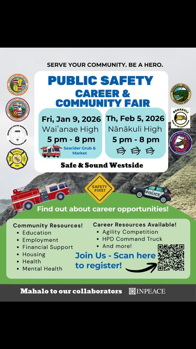 Come join us tonight at Waiʻanae High School for the Safe & Sound Westside Career and Community Fair! We'll see you at 5 PM. Look for our booth! ❤️