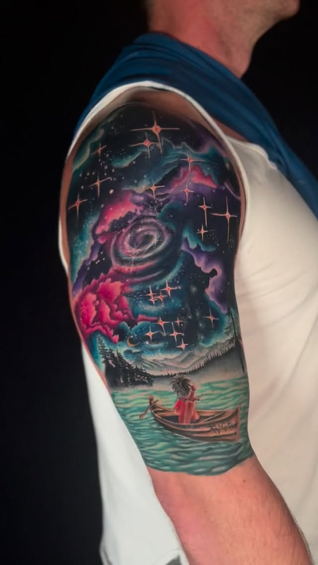 Cosmic skies, endless water, and color that pulls you in 🌌
Grim brings color and surrealism together to create pieces that feel immersive and otherworldly.
If you’re looking for something truly unique, Grim’s your artist.
DM to book with Grim.
#colortattoo #surrealismtattoo #nctattoos #tattoos #fayettevillenc
