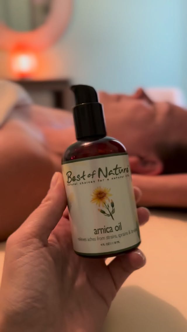 Arnica oil has long been used to support the body’s natural recovery process. 💆♀️
Known for helping calm inflammation and ease muscle soreness, it works deeply into soft tissue to relieve discomfort without numbing sensation.
During massage, arnica helps increase circulation and soften overworked areas, making it especially effective for post-workout recovery, chronic tension, and sore shoulders that carry the weight of long days.
That’s why we offer Arnica Pain Relief Massage Oil as a massage add-on.
No extra time added, just deeper, targeted relief where your body needs it most.