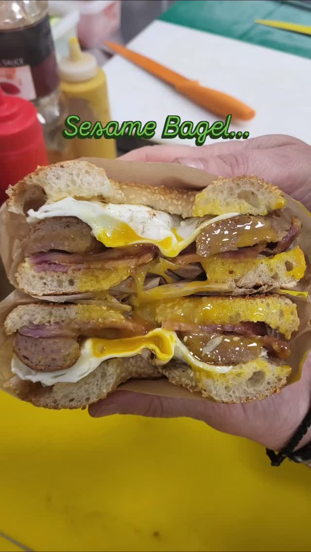 Good morning... what's better for the start of your week than a freshly made sandwich!!! Our sesame bagels are back! #artisanbakery #suportlocal #indepentantbakery #madefromscratchwithlove❤️ #koulourithessalonikis #familybakery #indepentantbakery #breakfastsandwich