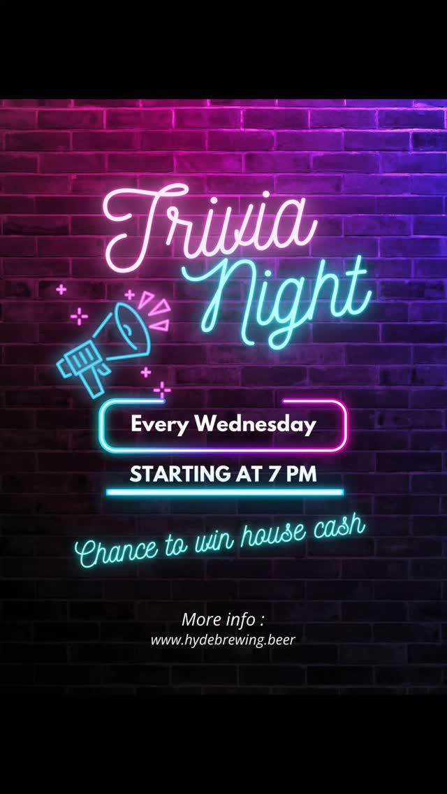#Repost @hydebrewing
The countdown is on! Trivia Night 🎉🎉🎉
today! Trivia Night every Wednesday at 7pm1st place - $30 2nd place - $20 3rd place - $10