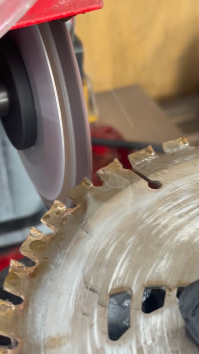 We worked on an order of saw blades this afternoon. After sharpening them we clean them with CMT cleaner made specifically for wood working tools.