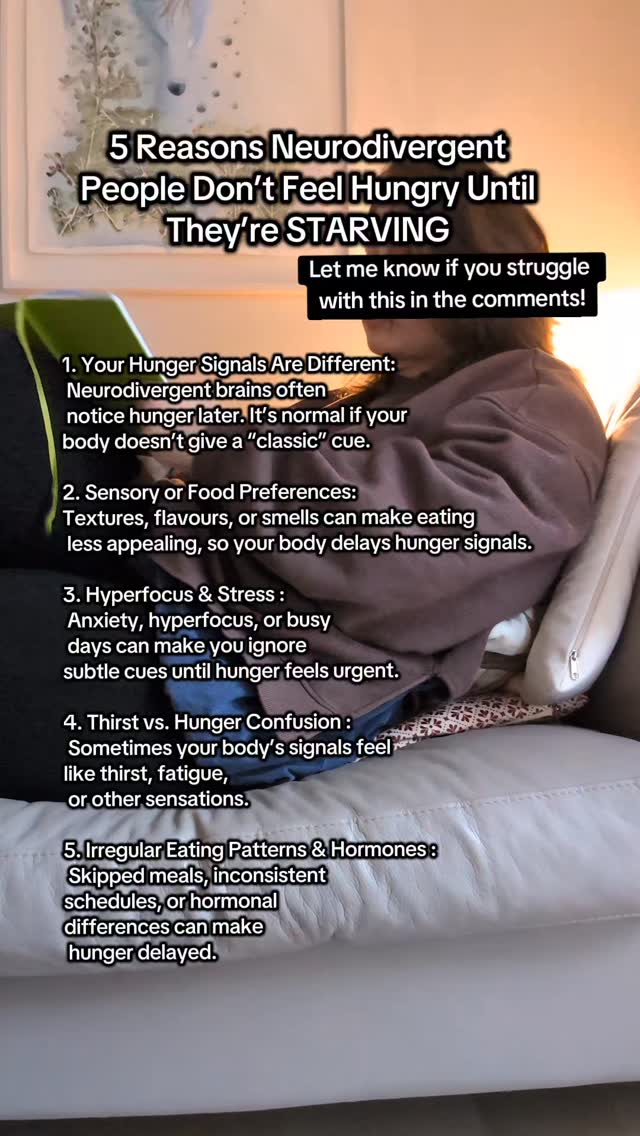 Neurodivergent brains notice hunger differently. If you never feel hungry until you’re starving, this is for you!
