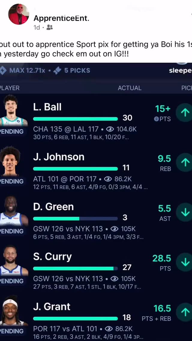 COMMUNITY WIN 🏆
Another member of the Apprentice Ent. community just cashed their parlay this week.
This is what disciplined plays, patience, and smart selection look like in real time.
We don’t sell dreams — we build habits.
If you’re new, start small. Learn the process. Let consistency do the work.
Use Code RF-APPRENTICEPICKS on Sleeper App
Donate via Cash App $ApprenticeEnt #SportsBetting #ParlayWin #BettingCommunity #FreePicks #PlayerProps SleeperApp DailyPicks WinningBets BetSmart SportsPicks CommunityWin NFL NBA ApprenticeEnt ParlayTalk PropBets SportsContent BettingLife