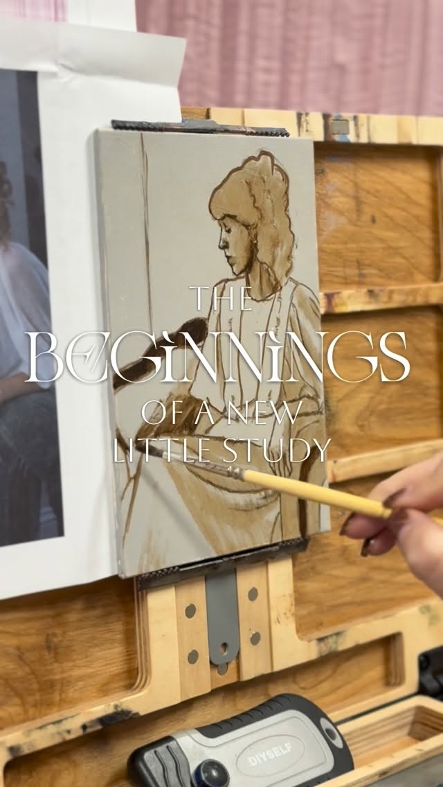 Starting another one! Trying to paint on a new surface, you might notice it’s toned a nice grayish color. So far enjoying that underpainting stage!
Here you can see I mix mineral spirits or gamsol into my burnt sienna/ultramarine blue paints. The more spirits you use the thinner and more translucent the paint goes on. This is how I have *some* control over the value I’m applying, which will help me see the direction this painting is headed. The underpainting will dry fast and then it will be time for color!
Thank you to my daughter for filming me for a few seconds here :) She was enjoying drawing a tiger next to me while I got this piece started.
#emilyfossumart #artistmom #oilpainting #underpainting