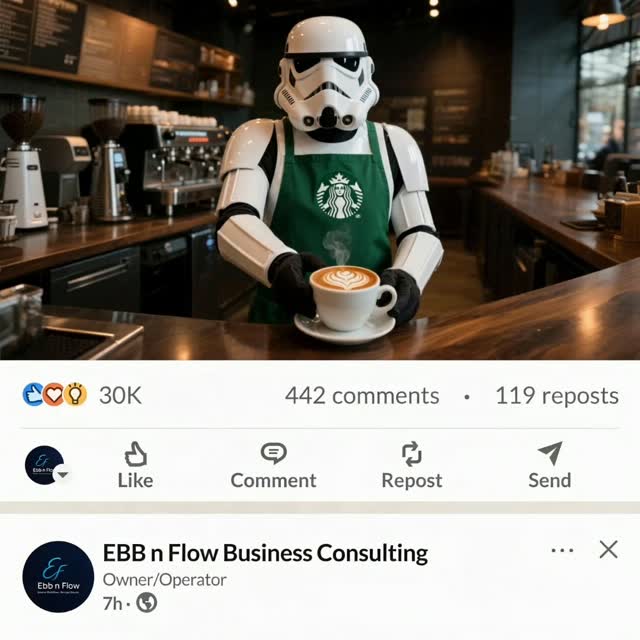 That's how we're gonna win. Not fighting what we hate, saving what we love." — Rose Tico
May your Friday start with a great coffee....may the power not go out...and may your travels and weekend be safe!
Sip. Breathe. Flow into the weekend.
— Ebb n Flow ✨
#ebbnflowbusinessconsulting #sᴍᴀʟʟbᴜsɪɴᴇsssᴜᴘᴘᴏʀᴛ
#businessgrowth
#fridayfeels
#peaceandlove
