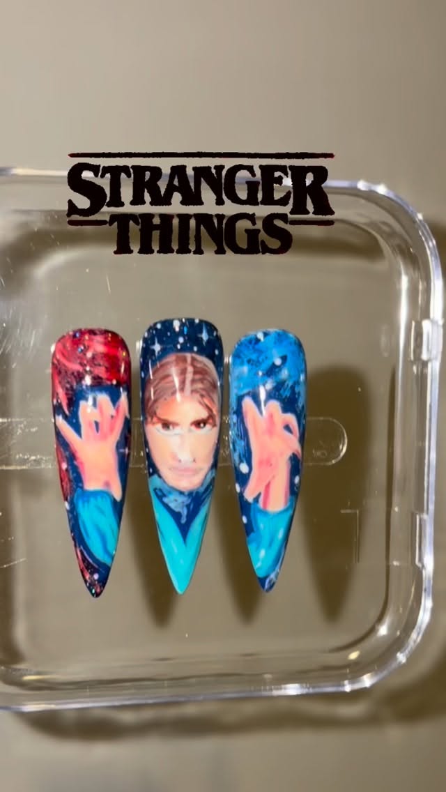 I’m working on a set of Stranger Things nails, they are not quite finished yet, will post the finished result, visit our store at:
www.nailartbyvicky.com or pm for custom orders
#nailart #handpaintednails #nailsnailsnails #pressonnails #nails naildesigns handpainted strangerthings
