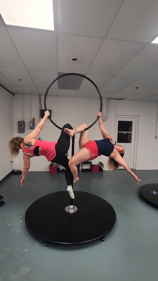 LyraPole is a great class for both pole and aerial students to did their toes (more like hang of their knee) into each other's world.
This hybrid class is an all level class (at this time). Sign up on our site. **Max of 2 students per LyraPole aka Lollipop.