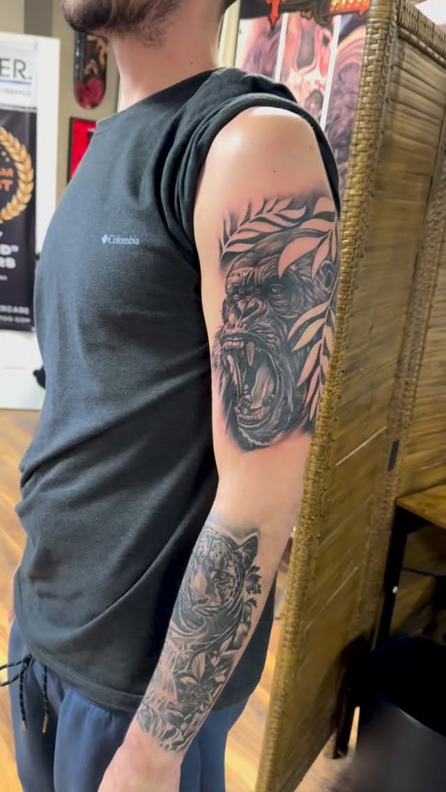 Another 1/4 down to a full sleeve in progress. Enjoy ๐ #btkink #billythekidmeyers #genevany #blackandgreytattoo #awardwinning