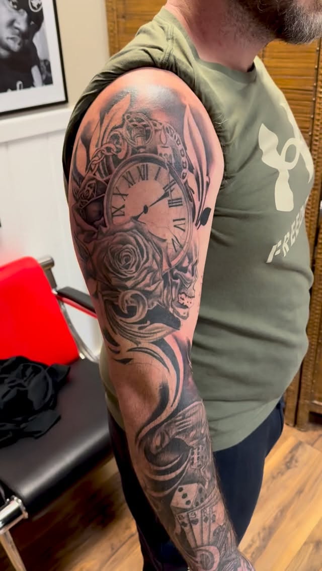 More sleeve work in progressโ enjoy ๐ #btkink #genevany #billythekidmeyers #awardwinning #tattooartistinny
