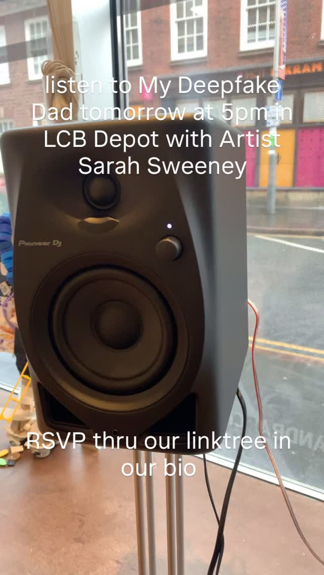 Tomorrow we are joined by Sarah Sweeney on zoom to host a listening experience of her audio piece “My Deepfake Dad”. Please join us at 5pm in LCB depot on Rutland Street. RSVP through linker.ee/newmediaartclub