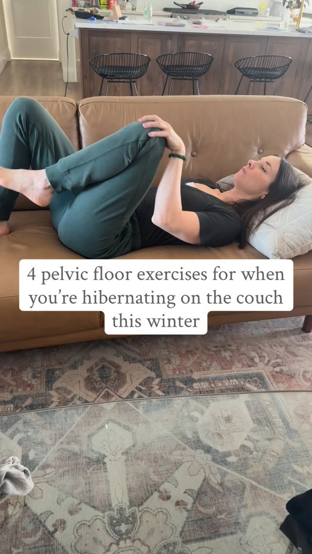 It’s always good to get your pelvis moving, but it can be especially necessary in the winter (and especially, especially necessary if you’re in the midst of a polar vortex!)
This is because when you’re cold, you can tend to tense and grip more as your body reacts to the cold.
More tensing and gripping= more stress on your pelvic floor= potentially more symptoms.
I totally get the urge to want to just curl up on the couch on these especially cold days, and the good news is you can get some amazing benefits for your pelvic floor while you’re there.
Finding movement through your pelvis is essential for good pelvic health, and these moves will help you with exactly that. Try about 8 reps of each
1. Supine leg circles
2. Pelvic tilts with bridge roll
3. Bridge pelvic circles
4. Hug and dangle