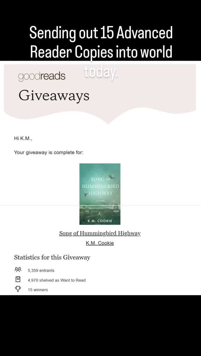 Sending 15 Advanced Reader Copies to @Goodreads winners.
5359 entered giveaway
4970 shelved as want to read
Each winner gets:
Signed ARC
Handwritten note
Hummingbird tattoos
Bookmark
These 15 readers are the first outside my inner circle to hold this story. Im terrified and thrilled in equal portions.
28 days until launch. Pre-orders are open.
Are you creating?
February 14, 2026: launch party at @the.style.den link for tickets in bio.💖
#SongofHummingbirdHighway #debutnovel #literaryfiction #imsoexcited #booklaunch2026