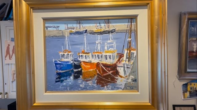 LOBSTER BOATS. KILMORE QUAY. CO. WEXFORD. OILS. CANVAS 16/20ins. 087 2561178. €1500