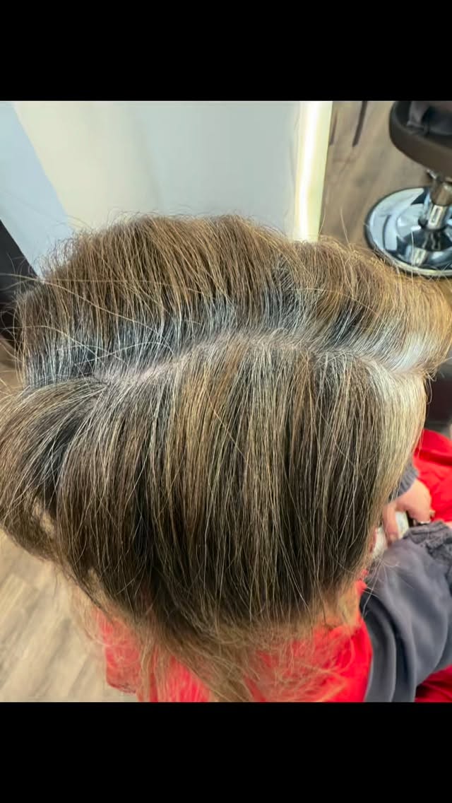 This is what actual gray blending looks like in the beginning… color correction takes off! First round with this beauty❤️❤️ trust the process💕@dianna.indulgencebeautybar #grayblending #grayblendinghighlights #rootmelting #behindthechair #blondebombshell