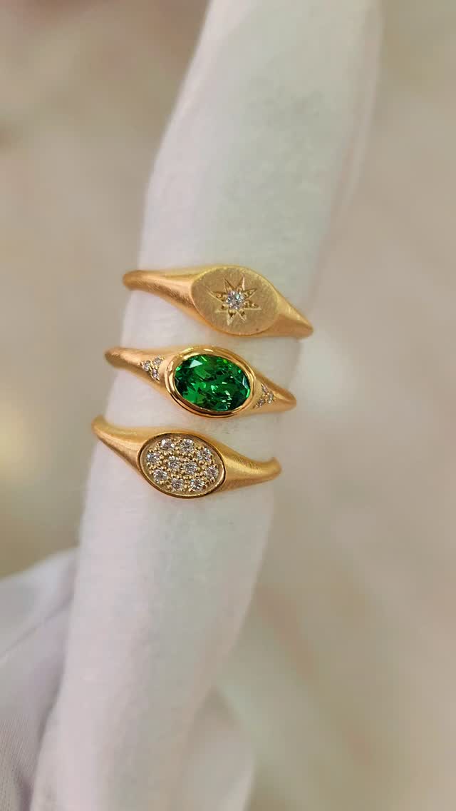 New Stacking Rings-Where brushed gold becomes an obsession.
#yellowgold #goldearrings #stackingrings #tsavorite #goldjewelry