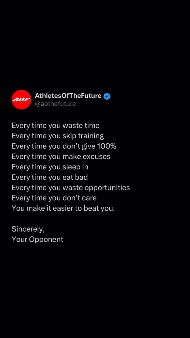 The less time you waste, the faster you will succeed.
👥 Follow a.o.f.training to increase your athletic performance & mindset🚀
📲 Share | Save | Tag a friend who needs to see this🤝
#discipline #equals #freedom #win
