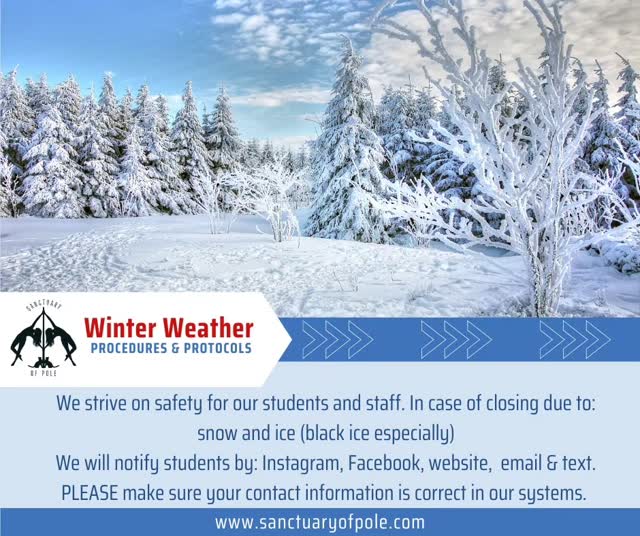 We love dedication - but not slipping on ice to prove it 😅
The safety of our students & instructors is our top priority. If inclement Weather affects class, we'll cancel & notify you right away.
When in doubt, check your notifications & stay cozy 💛