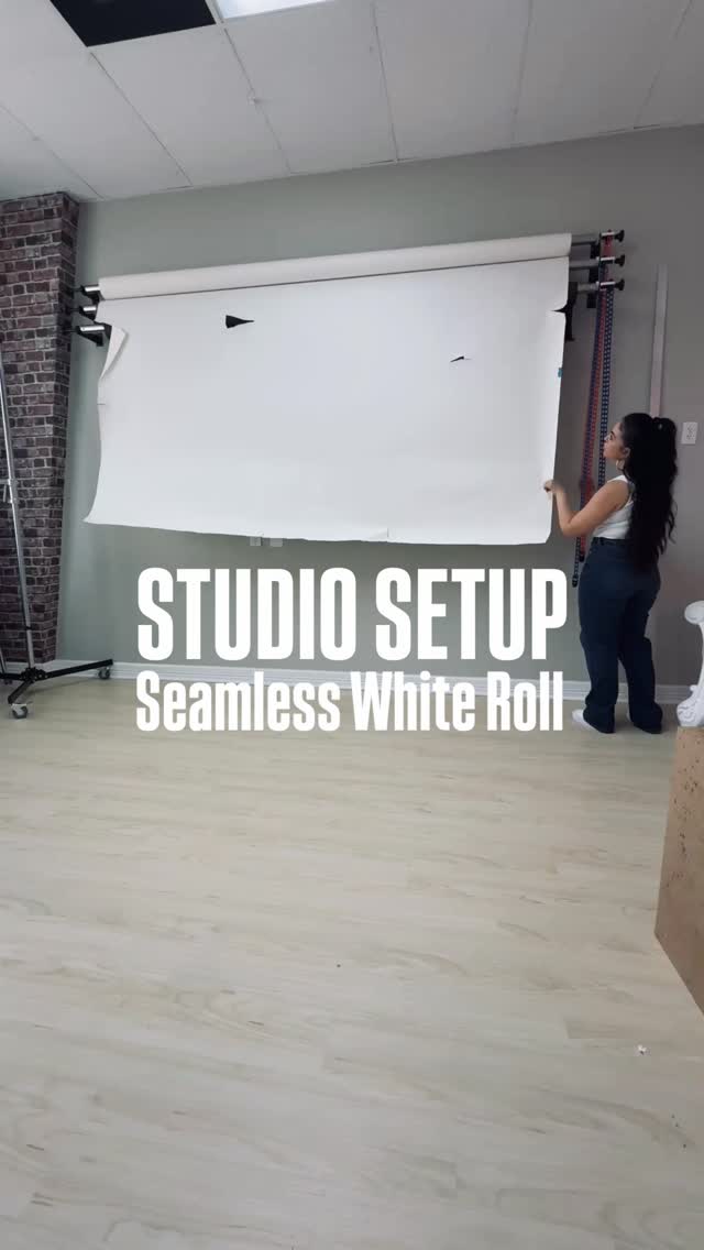 This is how I set up a fresh white roll in the studio.
I use an aluminum strip to keep it flat and a clear floor mat to protect it while adding a soft reflective finish.
Mat is from Amazon I have it linked in my highlights.
The aluminum strip is from Lowe's!
#StudioSetup #SeamlessRoll #PhotographyStudio #WhiteBackdrop #BTS PhotographyHack