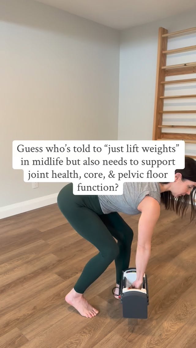 The “women must lift heavy” movement is everywhere.
And while resistance training is important- yet can also be done with moderate to light weights if working close to failure (I digress)- we’re forgetting some very important things about midlife.
- Often your joints need more attention in this phase, as they can get stiffer and you may even struggle with things like tendinitis and frozen shoulder
- Your joint health also dictates how good you feel in your body, if you can safely access the ranges of motion you need for lifting heavier weights, and helps you with everyday things like getting out of bed and getting off the toilet with ease
- Your relationship to your pelvic floor changes as hormone fluctuate. That may mean new symptoms or mild symptoms becoming more severe. You want to make sure your training sessions aren’t putting too much pressure on your pelvic floor. Learning strategy is a must.
- Your core system helps keep your back and pelvic floor happy, as well as being generally essential for healthy movement. Your core should be working well through your entire workout, and knowing whether it is should be a priority.
It’s so easy to simply say “lift weights” but without the proper tools, we’re not setting women up for success. We’re also simply ignoring other valuable tools for midlife and beyond.
If you want the foundations of functional, healthy movement that supports everything listed above, join me for Core Confidence. It’s an 8 week series with the tools to keep you strong through every phase. We start March 25th- check out the link in my bio for all the info and to register.