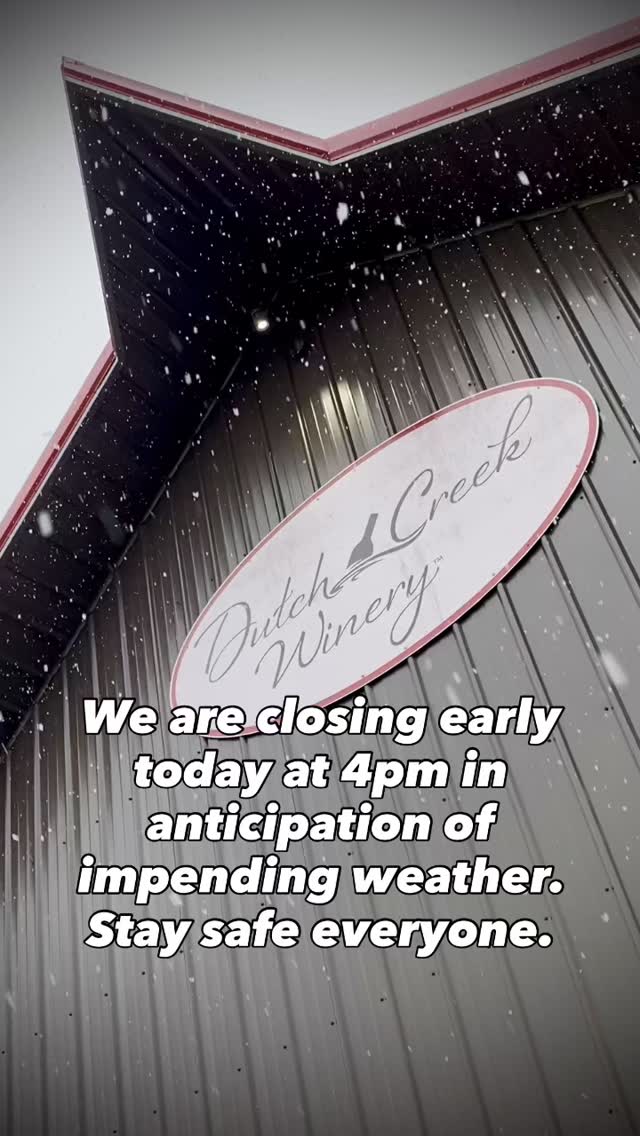 We are closing early @4pm today due to the impending snow storm. Stay safe and warm. We will see everyone next week when we reopen Thursday, Jan 29.
#dutchcreekwinery #visitathensohio #dcw #ohiofindithere #ohiowineries