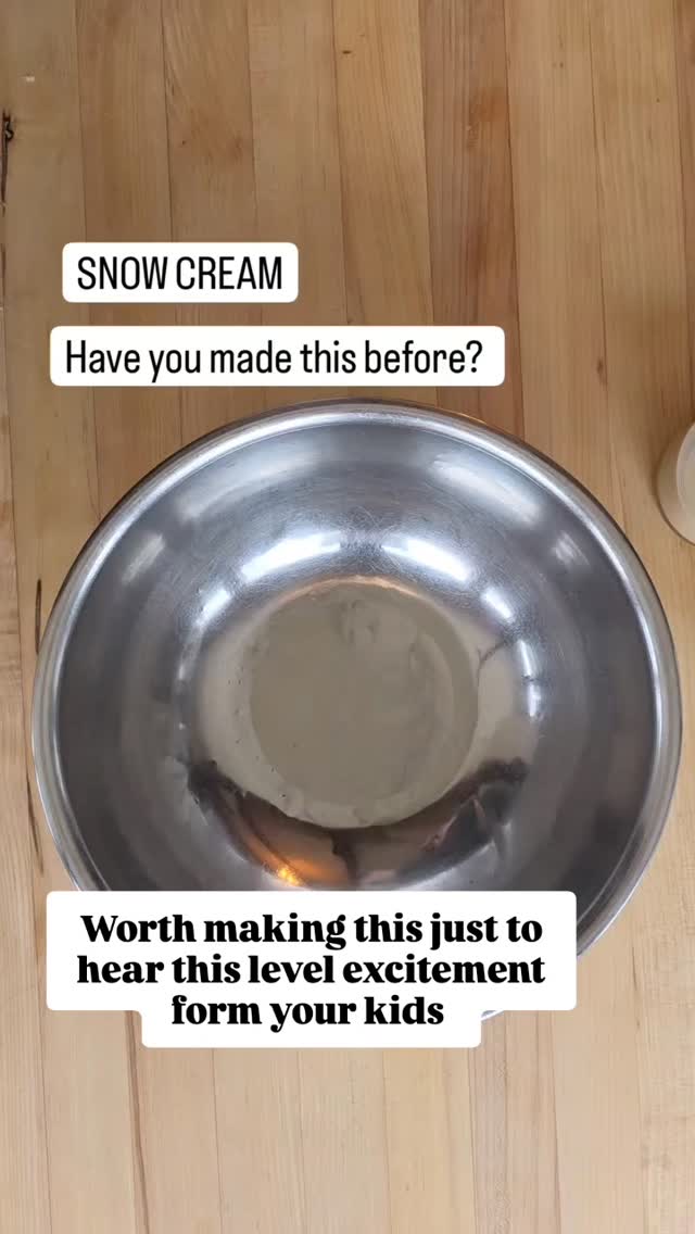 Snow Cream is a dessert I ate every time it snowed.
A few important details - only use freshly fallen CLEAN snow. Away from any tracks, animals, roads, etc. You're eating it, so you want it to be clean.
Mix together 4 cups of your favorite liquid ( here I use heavy cream, but I made batches with chocolate oat milk, cold earl grey tea, smashed blueberries, turmeric and elderberry tonic) and a sweetener (I used 1/4 cup granulated sugar in the cream and none in the rest) you can use honey, maple syrup or whatever you have on hand, and a bit of vanilla extract or other flavoring.
Pour it over the snow, mix, eat now or freeze for later.
Adult versions can be made - one of my favorites is to mix with Black current liqueur. The possibilities are endless!
Questions? DM me