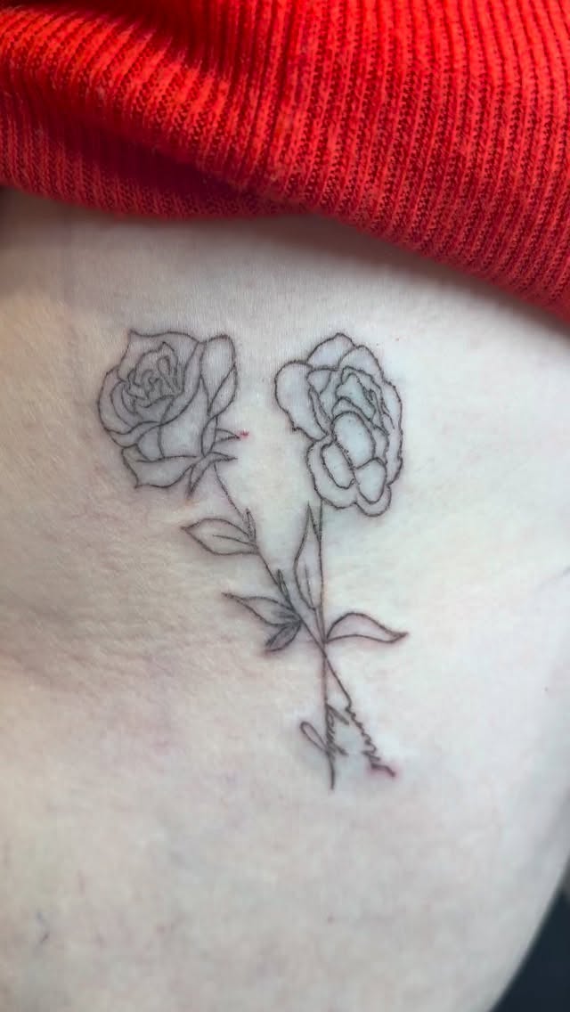 Exceptionally special piece done for my wonderful mummy! Exactly the same as my tattoo I have on my back for my mum and me. And now she has the same for me and her mum. With my handwriting on the stem of the peony and her mummas handwriting on the stem of the rose!
Placed near the ribs but it was so painless that she fell asleep 😴
Love you mumma and thank you for trusting me with this very special one ❤️ 🌹
#huntly #aberdeenshire #finelinetattooartist #finelinetattoos #skinclinic