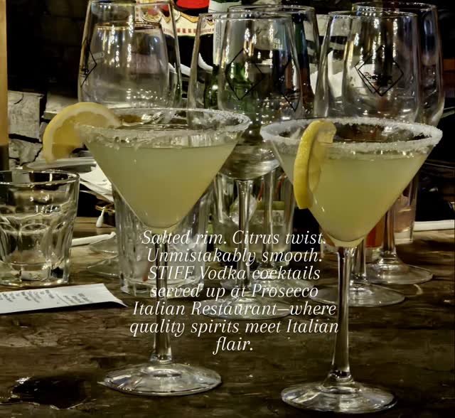 Enjoy STIFF Vodka @ Prosecco"s!
#stiffvodka #proseccoitalianrestaurant #smooth#deliciousness