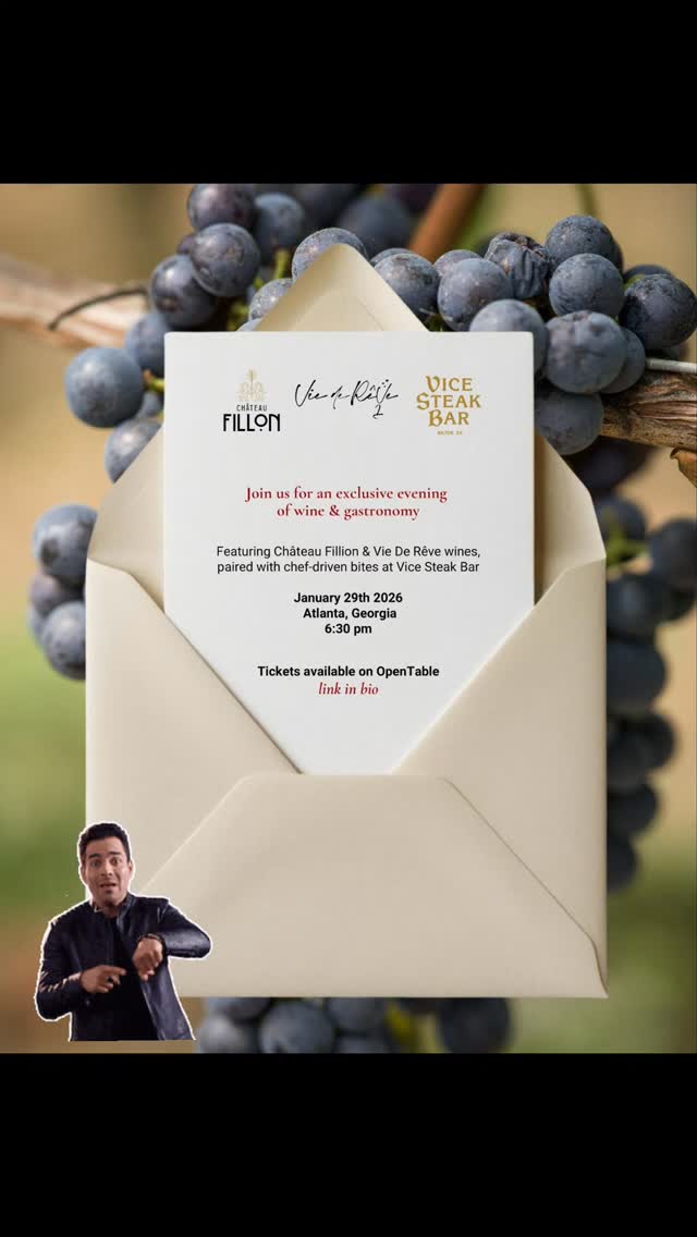 #Repost @chateaufillon
An evening where fine wine meets thoughtful gastronomy 🍷✨
From Bordeaux to the table, every pour was designed to elevate each course and moment.
Join us for an exclusive night featuring @chateaufillon and @viederevesparklingwine paired with chef-driven bites in an intimate setting at @vice.steakbar
📍 Atlanta, Georgia
🕰 6:30 PM
🎟 Tickets available on OpenTable — link in bio