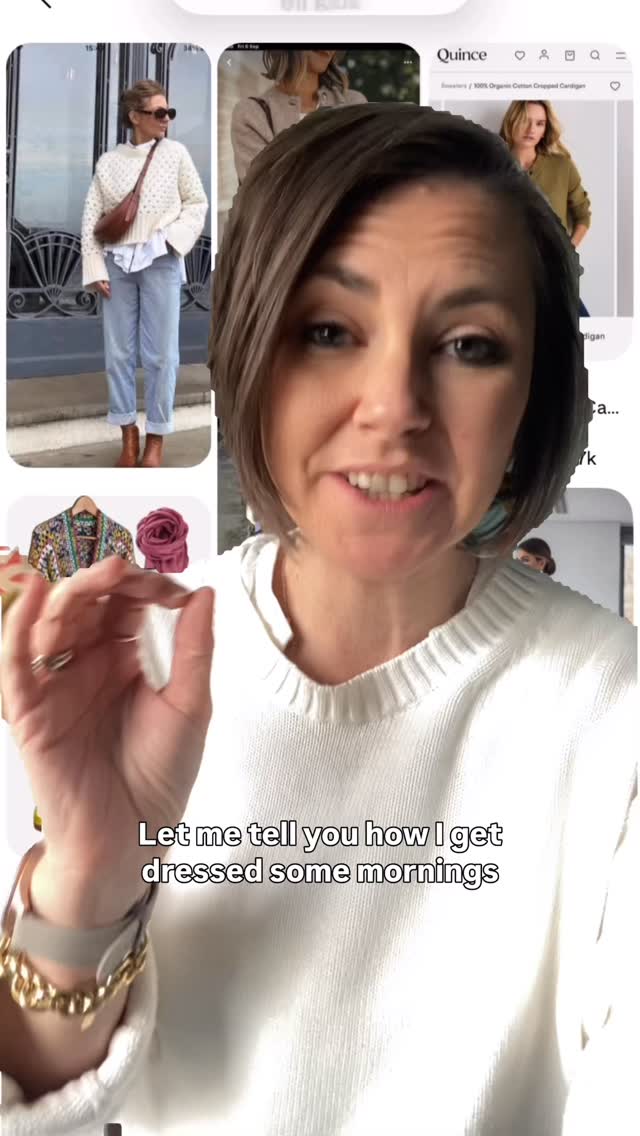 Some mornings I’m completely clueless about what to wear and have zero time to dilly-dally. So I’ll let you in on a little secret. I make it a game.
Open Pinterest.
The first outfit inspiration you see becomes your formula.
It doesn’t need to be exact. Mix and match. Pair with what you already have.
Honestly, it’s kind of fun.
Now, if you open the app and don’t see outfit inspiration, that just means your algorithm doesn’t know you like outfit inspo yet. Easy fix. Head to the search bar and type in winter outfit inspiration, cute outfit, or casual mom outfit and see what pops up.
Pinterest is basically a big search engine. Think Google, but for visuals.
It’s one of my favorite social media apps.
Questions? Reach ou.