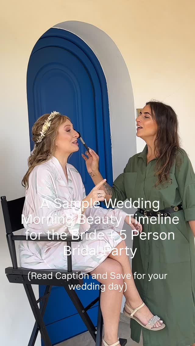 A Sample Wedding Morning Beauty Timeline for the Bride + 5-Person Bridal Party
A calm, well-paced morning sets the tone for a beautiful, stress-free wedding day. Here’s an example of how your beauty schedule might flow when getting ready at the venue for a 4:00 PM ceremony:
8:30 AM – Hair & Makeup Team Arrives
Your beauty team arrives to set up, review the plan, and prepare for a seamless morning.
8:45 AM – Beauty Services Begin
Hair and makeup start for the bridal party, with the bride scheduled strategically so she is fresh and glowing for photos.
By 2:30 PM – Hair & Makeup Complete
All beauty services are finished, allowing time to relax, touch up, and enjoy the moments before getting dressed.
2:40 PM – Bride Touch-Ups & “Pretend” Beauty Photos (5 Minutes) A quick makeup touch-up for the bride, followed by a short staged beauty moment with the photographer and videographer
2:00–2:30 PM – Photographer & Videographer Arrive
Your photography team will begin capturing details—invitation suite, shoes, jewelry, perfume, and sentimental items.
Tip: Assign a bridesmaid to gather these items and hand them to the photographer for effortless styling.
2:30 PM – Bridal Party Pajama or Robe Photos (Optional)
If you’re planning matching PJs or robes, this is the perfect window for those candid, editorial-style/ cute getting-ready photos. This should be discussed with your photographer ahead of time when sharing your wedding day shot list.
3:00–3:15 PM – Getting Dressed
Bridesmaids get dressed first, followed by the bride. This ensures everyone is ready to assist with the bride’s gown and creates beautiful, emotional moments for photos.
3:15–3:45 PM – First Look or Quiet Moments
If you’re doing a first look, this is an ideal time. Otherwise, take a few quiet moments to yourself, have a snack, drink some water, go to the bathroom…
Your photography team will capture venue details and guest arrivals while you prepare for the ceremony.
4:00 PM it’s time to get MARRIED!! 🤍🤍🤍