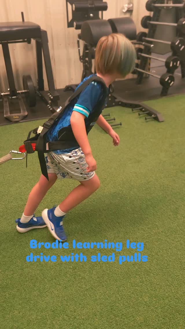 9yr old Brodie working on leg drive by learning to pull the sled. He did 175lbs today.
#athlete #strengthandconditioning #saturday #strongkids #kidsactivities