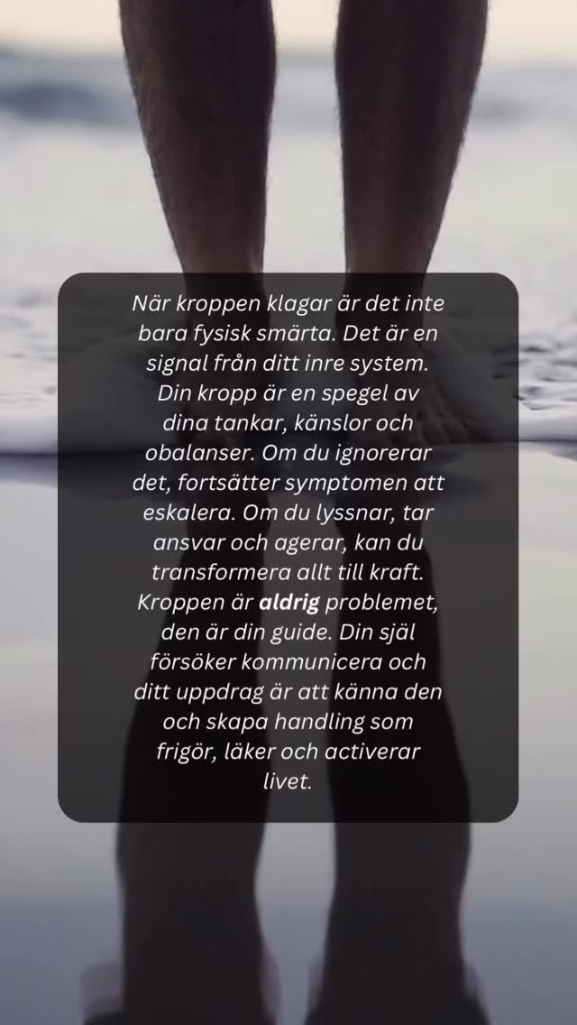Kroppen är alltid din mäktigaste allierade och din mest ärliga guide. 🧡
När något känns tungt, obekvämt eller smärtsamt, är det inte bara känslor, det är ett tydligt meddelande från ditt inre, din själ och det undermedvetna.
Din kropp talar till dig, och varje signal är en chans att frigöra, läka, växa och ta kontroll över ditt liv.
När du lyssnar aktivt, känner fullt ut och agerar med medvetenhet, förvandlas dessa signaler till explosiv energi, kristallklar klarhet och okuvlig kraft. Varje obehag är en dörr, inte ett hinder, till transformation.
Känns det rimligt?