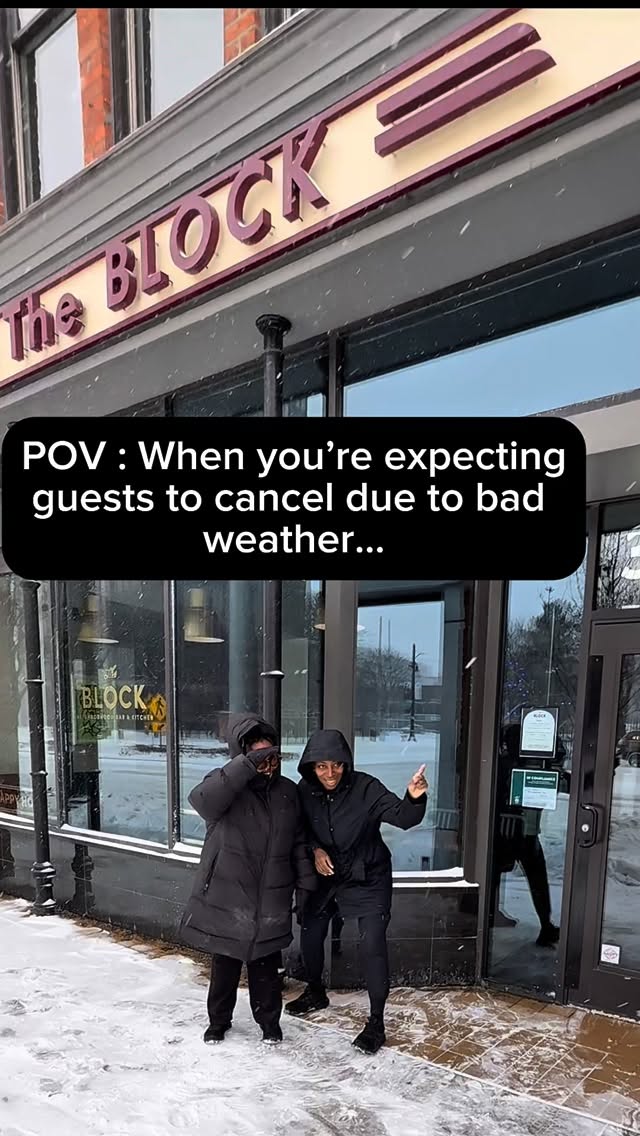 A lil snow won't stop us! Block x Brunch x Snow Day. Here 11a - 4p. Walk- ins & reservations welcome ❄️❄️