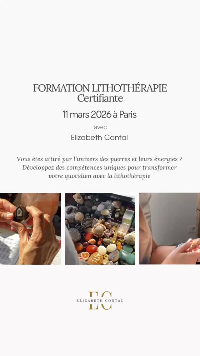 🗓️Formation certifiante en lithothérapie 11 mars 2026 à Paris
Une formation sur une journée pour se connecter à l’univers des pierres et de leurs vibrations
Au programme :
💎 Découverte des fondements de la lithothérapie
💎 Compréhension des énergies, chakras et corps subtils
💎 Étude des principales familles de pierres et de leurs propriétés
💎 Utilisation concrète : purification, rechargement, méditation, accompagnement thérapeutique
💎 Création d’un rituel personnalisé pour soi ou ses clients
En bonus :
📄 Support PDF complet
🤝 Accès à un groupe de suivi WhatsApp
💰 Remise de 10% sur votre première commande de pierres
📅 Dates: 11 mars de 12h à 18h
📩 Infos & inscription | elizabeth.contal@gmail.com | +33 6 24 62 32 78 | www.elizabethcontal.com
#formationlithothérapie