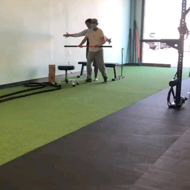 Recapping the importance of trunk rotation!
Next time you see an elderly person who looks like they are struggling to walk and balance take note of the movement of rotation in their trunk.
Lack of trunk rotation is a common find in some of our clients that struggle with balance and ambulation.
Here you can see our stud Ray working on trunk rotation statically and dynamically with ambulation.