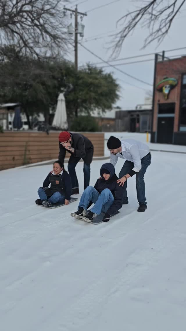 The Oddfellows annual Cookie Tin Pan parking lot ice race is on! And so far, our barista Erica is this year's champion!!