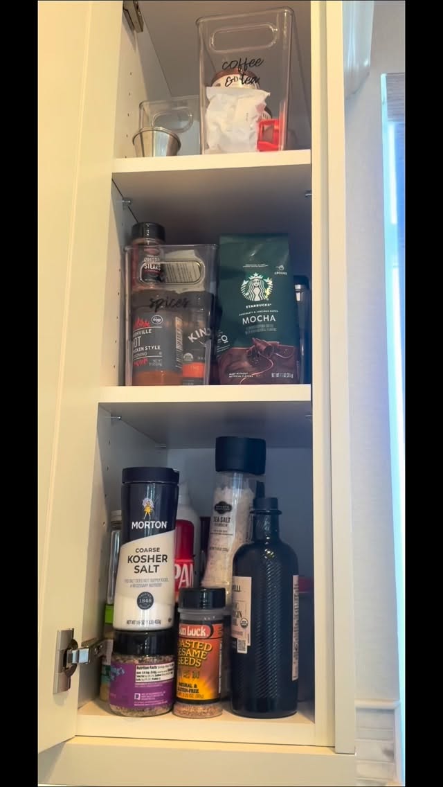 Even the best systems need a refresh as lifestyles evolve. We streamlined overflowing spices, oils and tea essentials, with a pull-out spice drawer, a mix of reused and new storage solutions, and finished it off with remote controlled LED lighting! #luxuryorganization #homeorganization #kitchenorganization #pantryorganization #drawerorganization