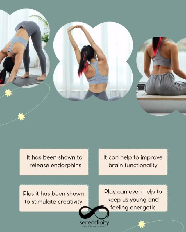 Play for adults is critical in our stressful go-go-go lives.
Play has been shown to release endorphins, improve brain functionality, and stimulate creativity.
And it can even help to keep us young and feeling energetic.
Studies show that play improves memory and stimulates the growth of the cerebral cortex.
Play has also been shown to trigger the secretion of BDNF, a substance essential for the growth of brain cells.
Why did we stop playing?
This is why in many of our practices we will ask you to explore, to be curious and yes, to play. To connect with your body to create awareness as to how your body feels when you hold stillness or when you move in different ways.
#serendipityyoga
#healthymovementyourway
