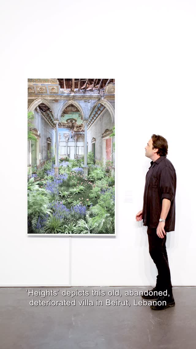 'Heights'
Motion video artwork on 85” digital canvas
Within a historic villa in Beirut, built between 1890 and 1920, this artwork transforms architectural remnants into a flourishing garden.
Sunlight pours through a partially collapsed roof, illuminating traces of Parisian influence, Baghdadi painted ceilings, ornate mouldings, arched columns, and timeworn walls.
Wild blooms and ferns reclaim the space, where Lebanon’s architectural heritage merges with the quiet resilience of nature.
'Heights' is featured in the solo exhibition by @ryan.koopmans and @alice.wexell at @leilahellergallery Dubai location.