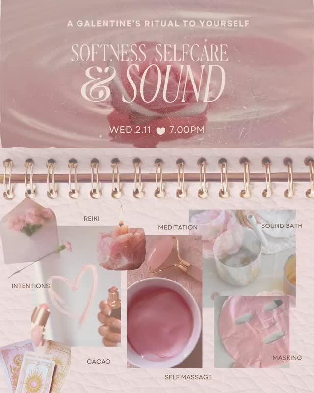 Softness, Self-Care & Sound 💗 A Galentine’s Ritual to Yourself
This Galentine’s, we’re celebrating you — with an evening devoted to softness, rest, and romanticizing the rituals that help you feel beautiful and cared for.
Think: warmth, gentle touch, and sound that lets your whole system exhale. A night designed to feel like a love letter to yourself — slow, sensory, and deeply nurturing. 💌
Come solo or bring someone you love.
Leave feeling softer, more connected, and beautifully replenished — like your heart got a warm hug 💝
✨ What to Expect ✨
• Warm sipping chocolate + intention-setting moment ☕
• Gentle guided facial massage + nourishing face mask ✨
• Heart-centered meditation + Reiki 💫
• Immersive sound bath for deep rest + nervous system reset 🎶
• A cozy, candlelit Space Spa atmosphere 🕯️
• Tools + practices you can take home with you 🌿
💌 Limited spots available
👯💞 Tag your soul sister and comment GALENTINE for the link to book