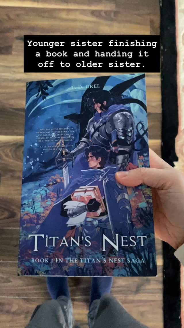 Look at us, getting to a trend late. That’s not like us at all.😉
Just finished @t.d.orel ‘s Titan’s Nest and loved it! Now Emilie gets to read it!