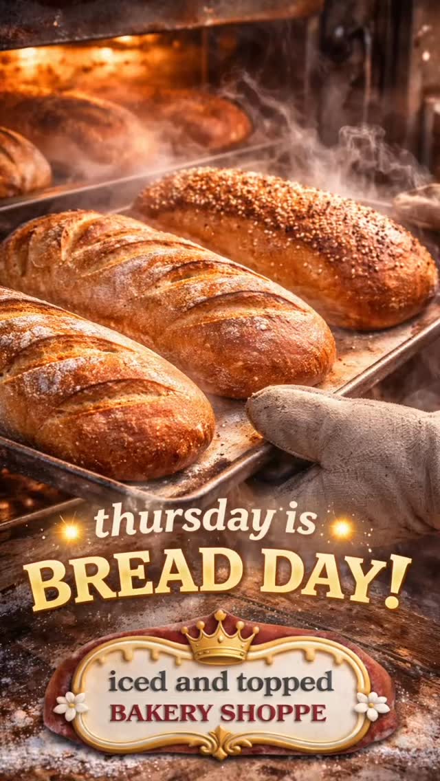 🥖✨ THURSDAY IS BREAD DAY AT ICED & TOPPED! ✨🥖
We’re baking fresh bread this morning to get you ready for the weekend. Warm, soft, and made with love — just the way bread should be.
Stop in, grab a loaf (or two 😉), and enjoy bakery-fresh bread all weekend long!
📍 Iced & Topped Bakery Shoppe
#IcedAndTopped #BreadDay #FreshBread #BakedFresh #BakeryLife WeekendReady DailyBread SupportLocal FreshFromTheOven