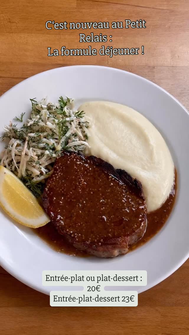 La formule de la semaine :
- Soupe épinards et persil
- Échine de cochon basque, purée de pommes de terre, céleri rémoulade
- Pudding de pain perdu, chocolat blanc, compote de framboises
Formule entrée plat ou plat dessert : 20€
Entrée plat dessert : 23€
Le midi du mardi au vendredi