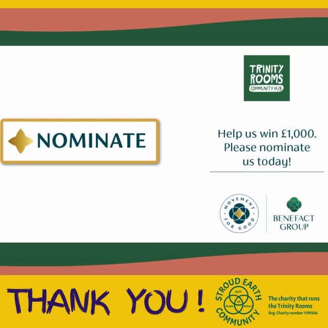 It takes just a moment to vote for our Trinity Rooms Community Hub using the registered charity name of STROUD EARTH COMMUNITY (1199586) for us to be included in the 2026 draws to win with the Benefact Movement for Good Awards.
Please Note that if you have voted in previous years, you need to do so again for this year!
Click the link below to go straight to the form where the charity info is already provided:
https://lnkd.in/eRM4XDje
Thank You on behalf of our awesome team (the majority being local volunteers) who do so much to support, inspire, innovate, and more for our wonderful town of Stroud.
#Stroud #MakeADifference #NonProfit #Fundraising #SupportLocal #Volunter #Sustainability #Food #Health #Wellbeing #Art #Culture #Community #Gloucestershire