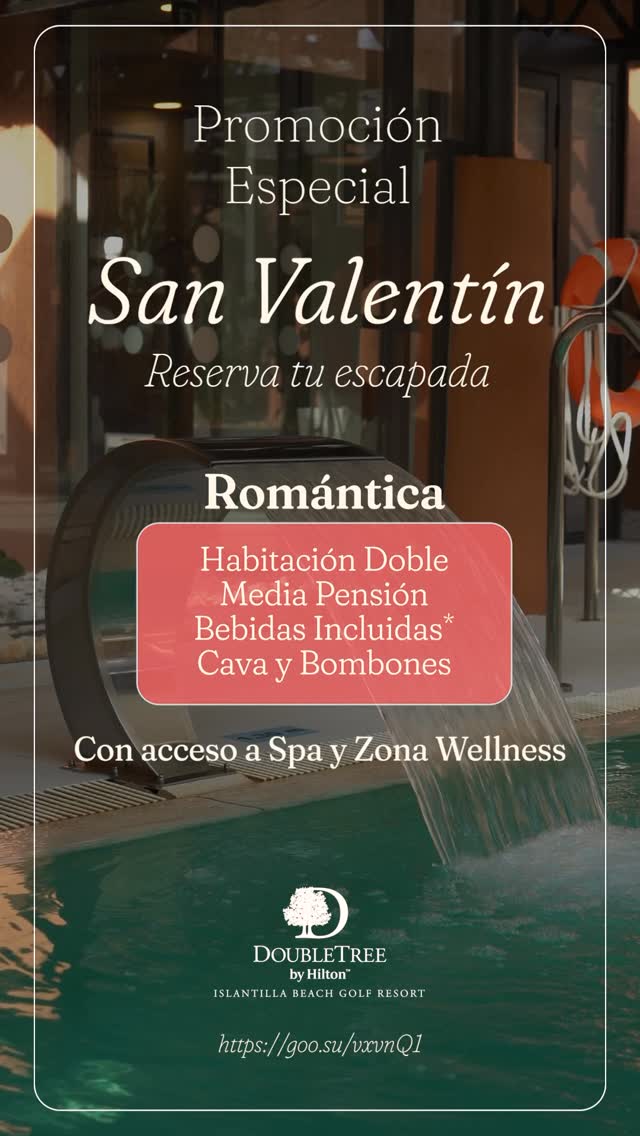 Reserva ahora tu Escapada Romántica con descuento. 💘
Introduce tu código en el motor de reservas y elige cómo quieres vivirla.
👉 Descuento válido hasta finales de mayo.
1 noche → CÓDIGO: EROM1
2 noches → CÓDIGO: EROM2
Habitación doble + media pensión con bebidas incluidas (cerveza de barril, vinos de la casa, refrescos y agua), cava y bombones para brindar juntos y acceso a la zona Wellness para desconectar sin prisas.
👉 Reserva aquí: https://goo.su/vxvnQ1
Introduce el código en “Tarifas especiales” → “Código promocional” antes de finalizar la reserva.
———————————————
DoubleTree by Hilton Islantilla Beach Golf Resort
📍 Paseo Barranco del Moro, Islantilla, España 🇪🇸
☎️ +34 959 204 500
✉️ reservas@islantillagolfresort.com
#EscapadaRomantica #SanValentin #Islantilla #Wellness #CostaDeLaLuz
