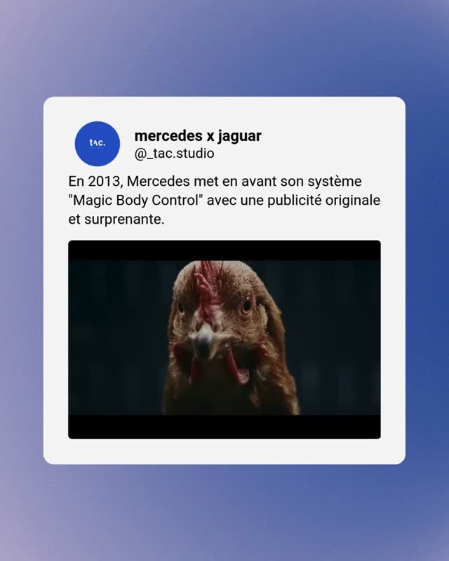 Quand Mercedes met en scène une poule pour illustrer la stabilité de ses suspensions, Jaguar répond avec humour et élégance : chez eux, les félins ne se contentent pas d’observer… ils chassent. 🐈⬛
Pas d’agressivité. Juste un clin d’œil parfaitement calibré.
Une masterclass de réactivité, de ton, et de positionnement de marque.
Et un rappel que, parfois, la meilleure punchline tient en une seconde de vidéo.
#Réactivité #jaguar #mercedesbenz #Branding #Storytelling #tacstudio