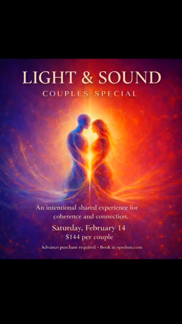 💞 Light & Sound — Couples Special 💫
This Valentine’s Day, OPE is offering a private session for you and your love to slow down, reconnect, and receive together 🤍
In a time when the world can feel loud, tense, and emotionally charged, this experience is an invitation to pause, regulate, and come back into presence.
✨ We begin with warm ceremonial cacao and a shared intention-setting.
🔴 One partner then experiences Red/NIR light therapy with the vibe plate and grounding pad, while the other receives an intuitive oracle or tarot card reading. You’ll switch, so both partners receive both experiences.
🎶 You’ll then relax side by side and receive live sound healing, layered with energy work (Reiki, with optional hands-on support), aroma, and crystal therapy.
💗 We close with time to reflect together and share what came up.
Exchange: $144 per couple
🕊 One-hour private session (with time to integrate)
⚡️ Only 4 Valentine’s Day spots are available to book on the site.
👉 Reserve in advance at opedsm.com
If you’d like to experience this on a different date or time, please reach out — we’re happy to accommodate 🤍
📧 OPEdsm@gmail.com
📱 515-473-4603