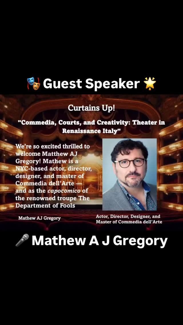 🎭 SPECIAL GUEST ALERT! 🎭
We’re beyond excited to welcome Matthew A.J. Gregory to the Curtains Up! podcast!
Matthew is a NYC-based actor, director, designer, and master of Commedia dell’Arte— and as the capocomico of the renowned troupe The Department of Fools, he brings masks, mayhem, and brilliant physical comedy to life onstage.
From teaching at The New School, AADA, NYU, and the Strasberg Institute to performing and directing across the country, Matthew Gregory is one of the most dynamic voices keeping Commedia alive today.
✨ In this episode, he dives into the history, characters, chaos, and creativity of Commedia dell’Arte — and trust us, you don’t want to miss it!
🎙️ Episode live on Spotify right now! Don’t miss it! 🎧
#CommediaDellArte
#MatthewAJGregory
#TheaterHistory
#DepartmentOfFools
#PerformingArts